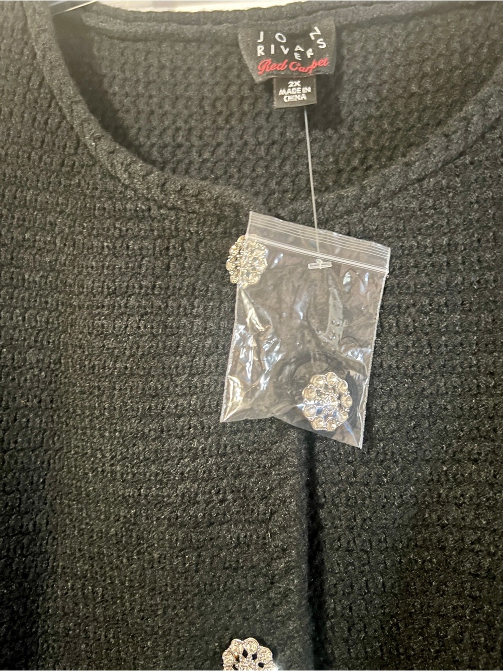 Joan Rivers Black Button-Front Knit Cardigan with Rhinestone Buttons - Picture 3 of 3